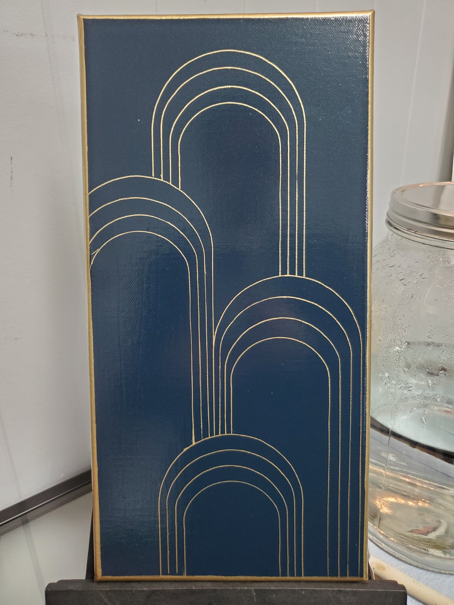 Art Deco diptych- blue/gold triple/quadruple stripe (set of 2)