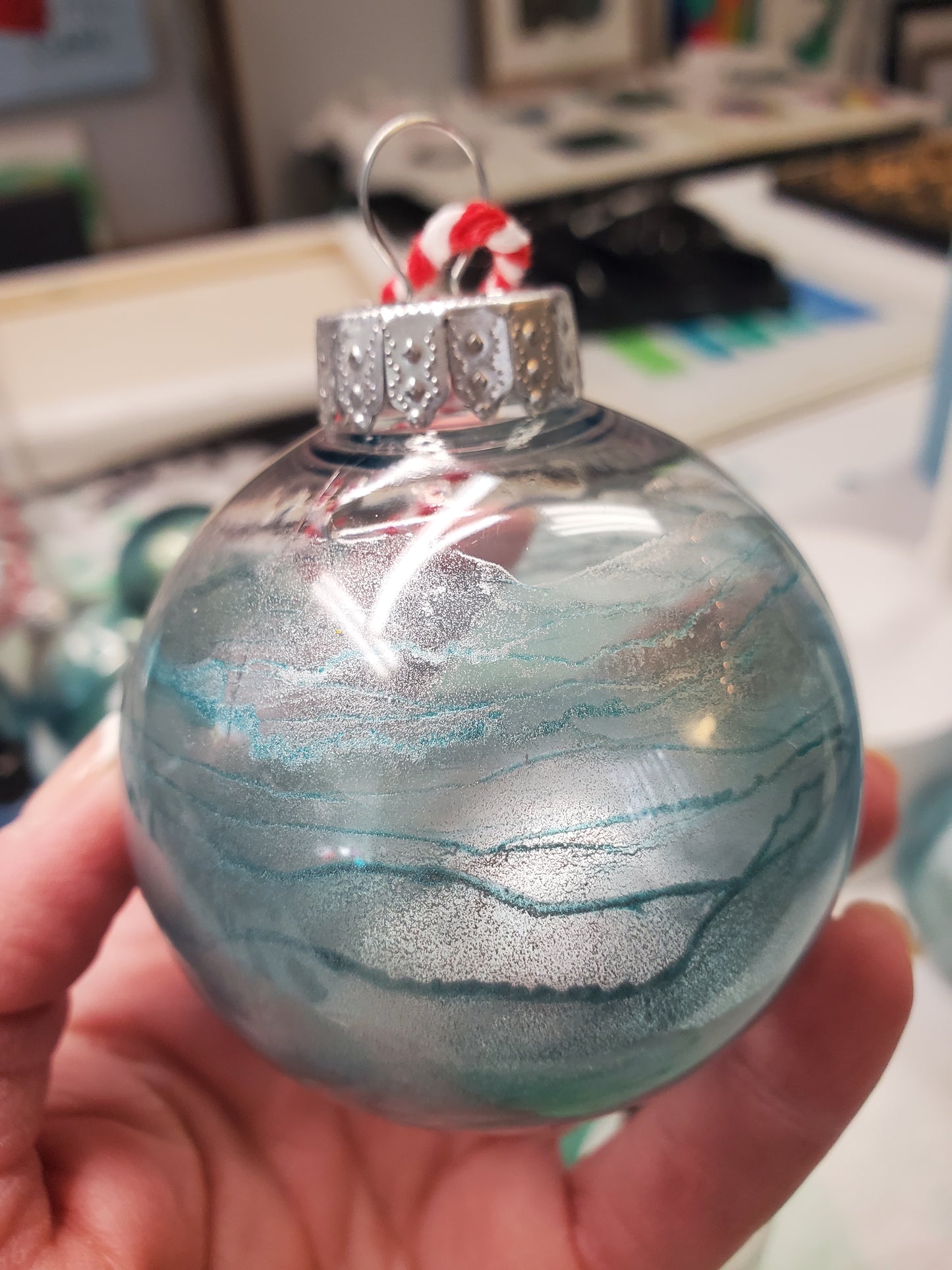 Light Blue/Silver ball ornaments set of 6 acrylic