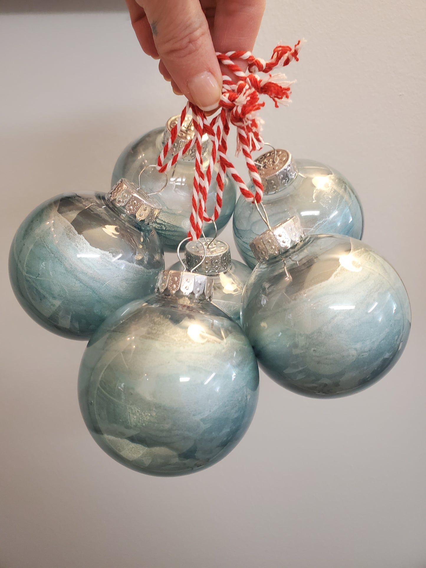 Light Blue/Silver ball ornaments set of 6 acrylic