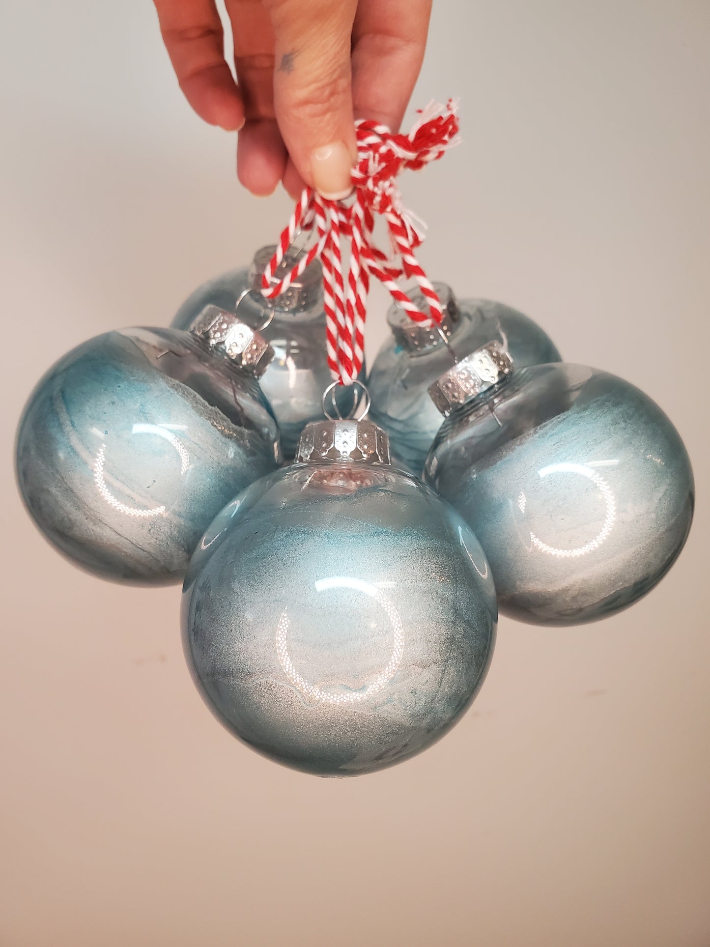 Light Blue/Silver ball ornaments set of 6 acrylic