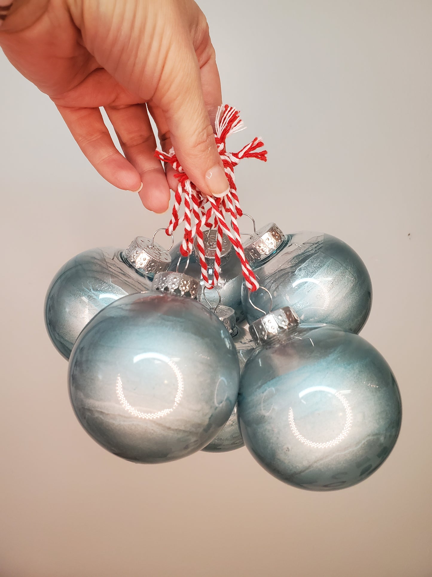Light Blue/Silver ball ornaments set of 6 acrylic