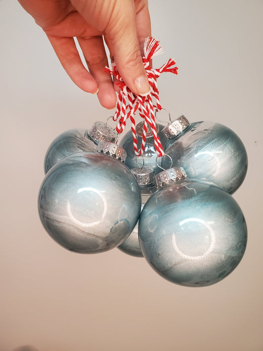 Light Blue/Silver ball ornaments set of 6 acrylic