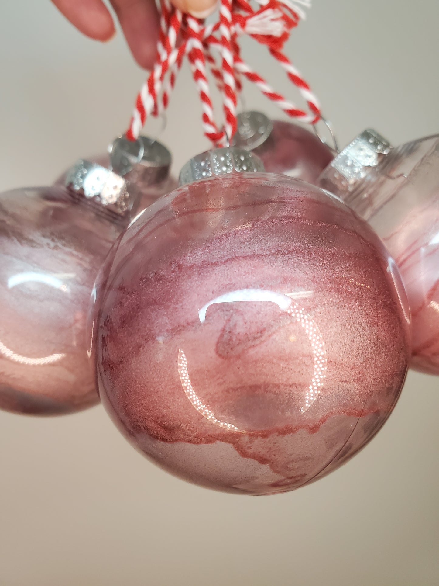 Pink/Silver ball ornaments set of 6 - acrylic